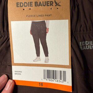 Eddie Bauer Women's Fleece Lined Pant Size 16 Brown Water Repellent Finish (NEW)